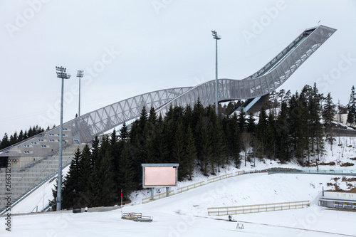 Photography Holmenkollen Ski Museum and skiing jumping sports arena , Oslo Norway