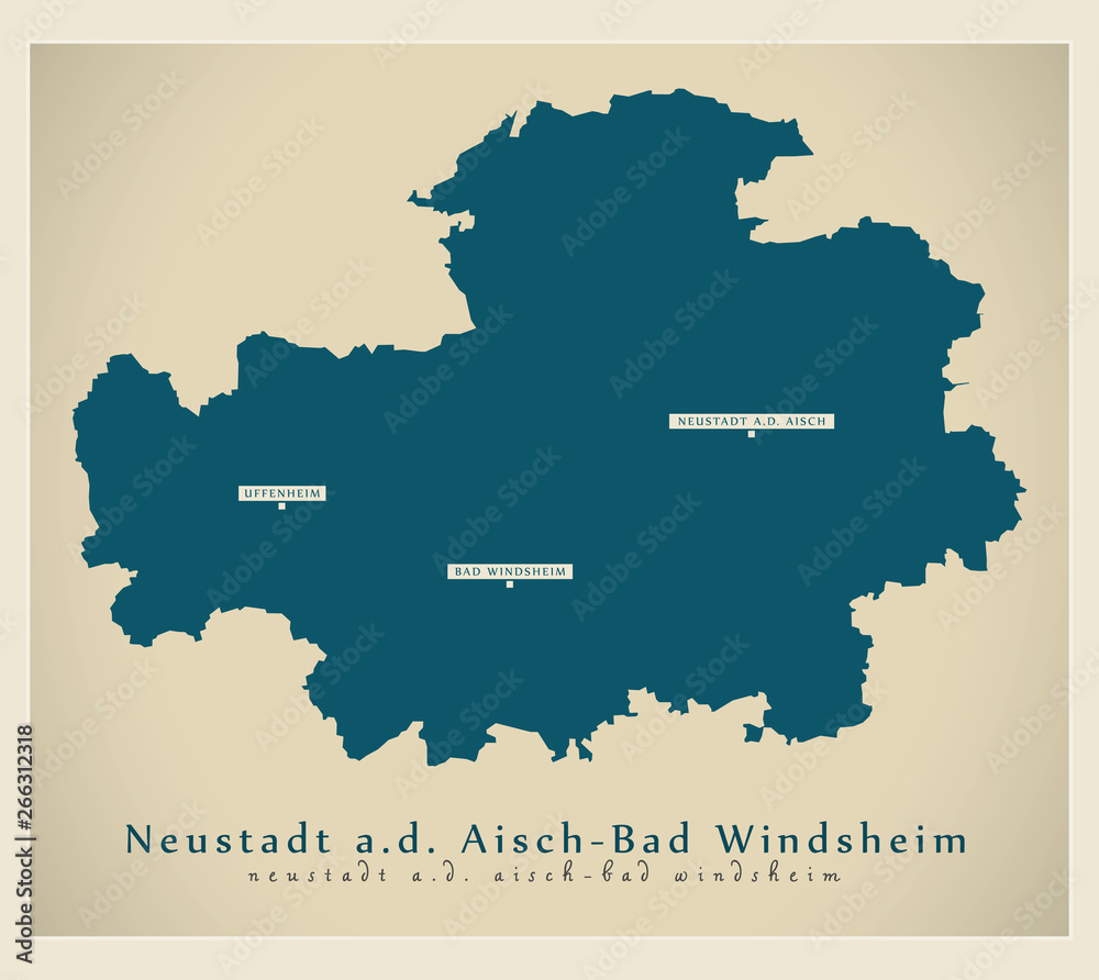 Modern Map - Neustadt Aisch - Bad Windsheim county of Bavaria DE
