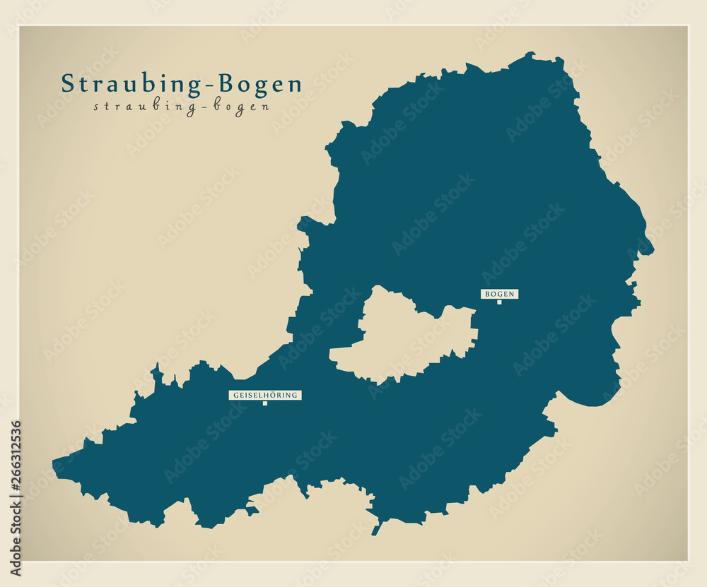 Modern Map - Straubing-Bogen county of Bavaria DE