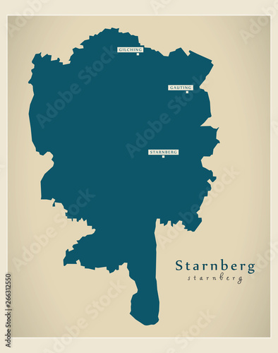 Modern Map - Starnberg county of Bavaria DE