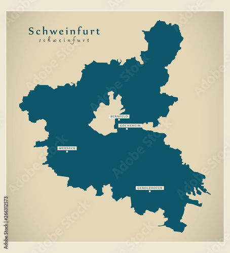 Modern Map - Schweinfurt county of Bavaria DE