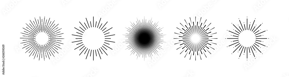Collection Sun rays black icons isolated on white background Stock ...