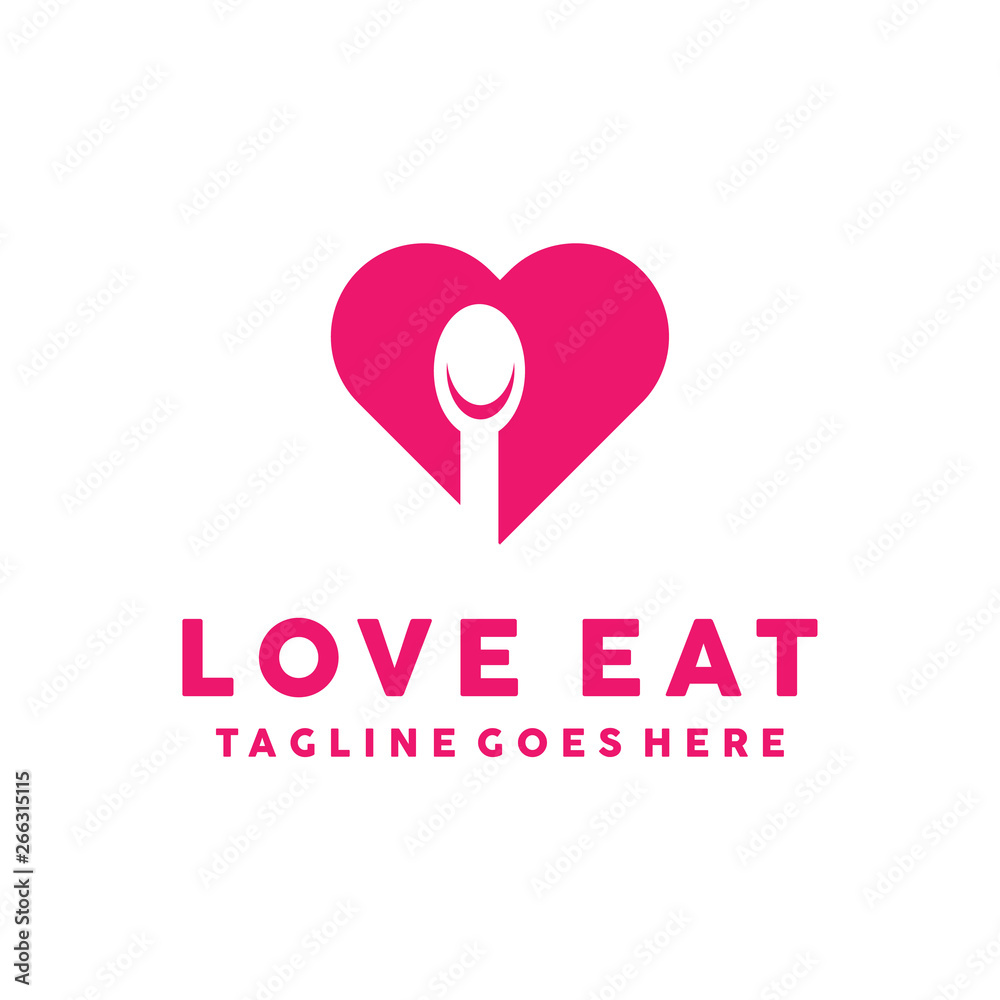 Love Logo Flat Icon. Spoon Vector Modern Symbol. Restaurant Logo Design Inspiration.