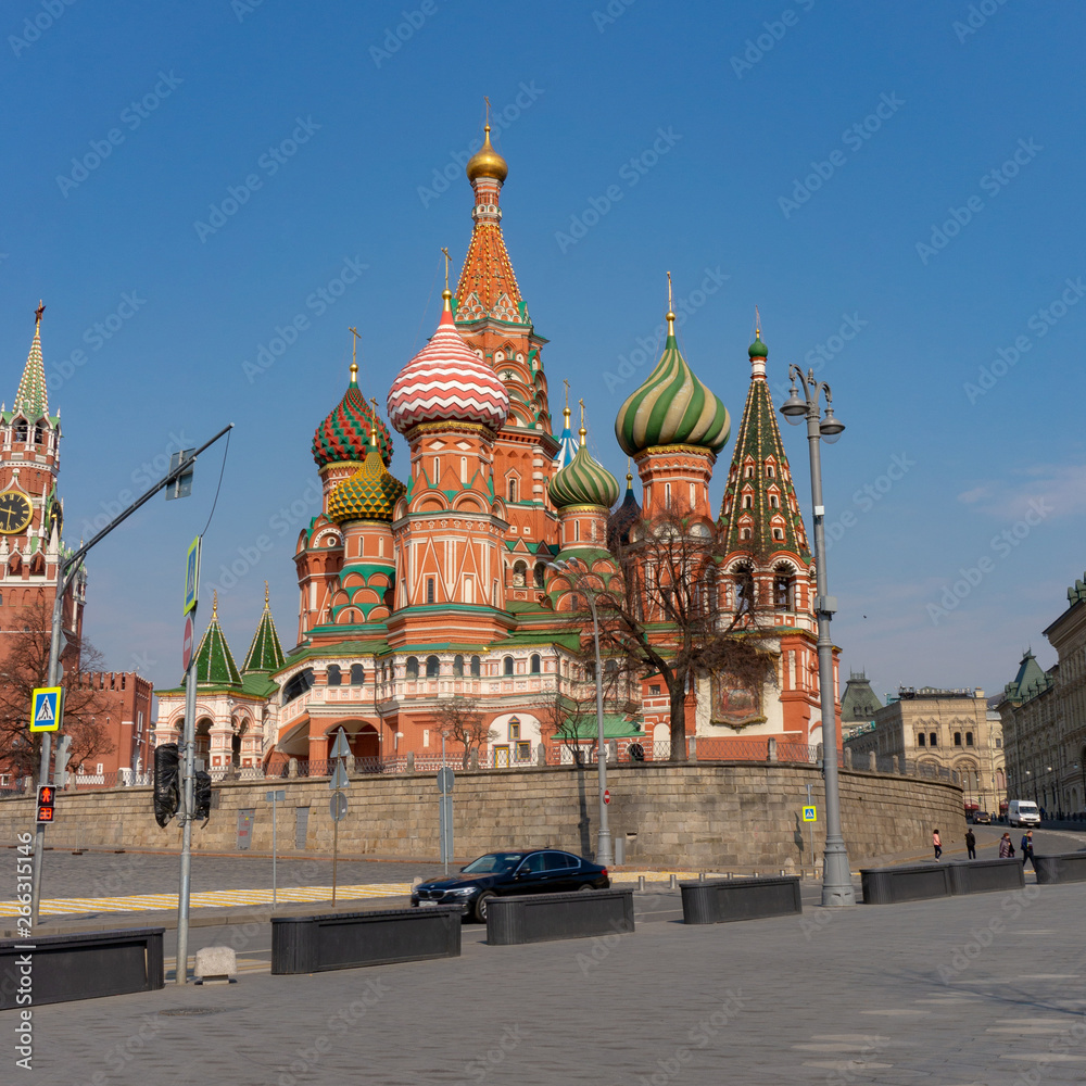 view of the Cathedral of St. Basil the Blessed from the Zaryadye park, Moscow, Russia