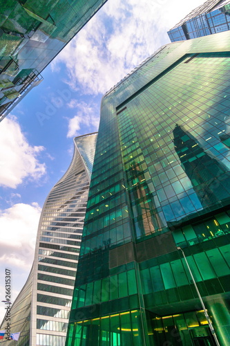 Modern multistory building on a day with blue sky