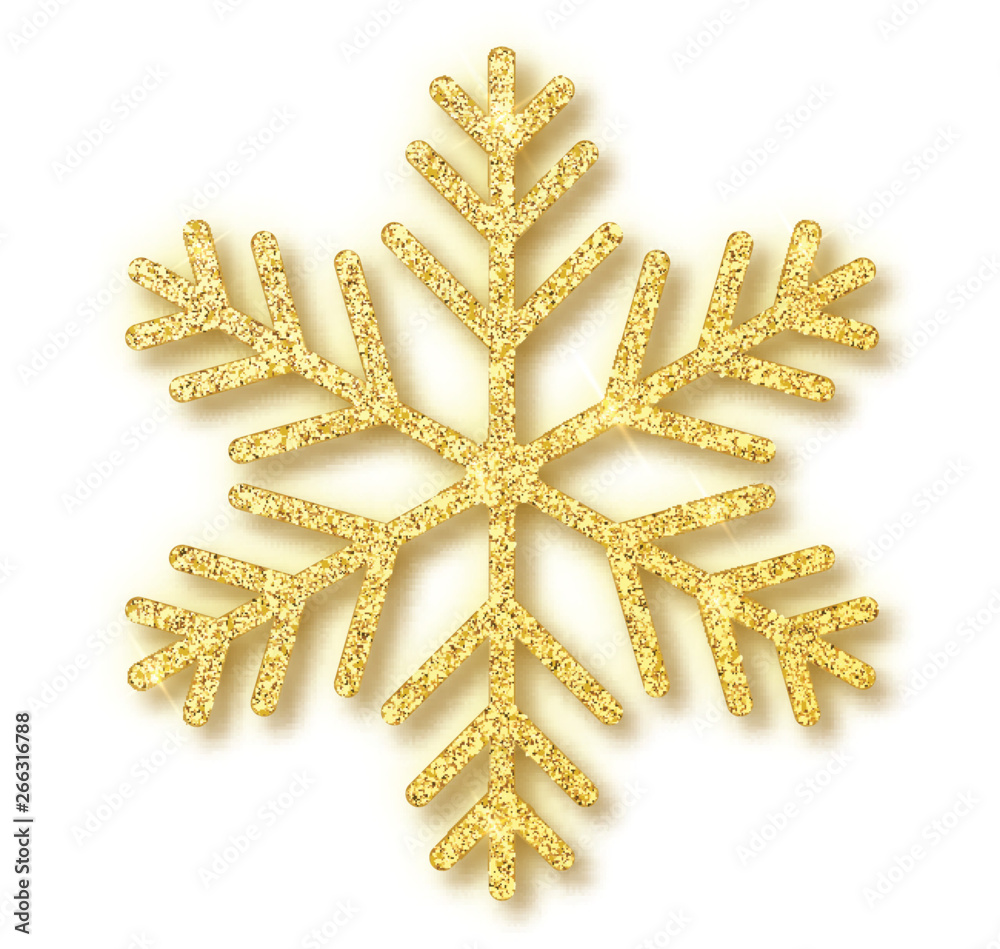 Gold glitter texture snowflake isolated on white background. Vector ...