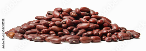 A bunch of red beans isolated on white. Close-up. Side view. Design element for print or web.