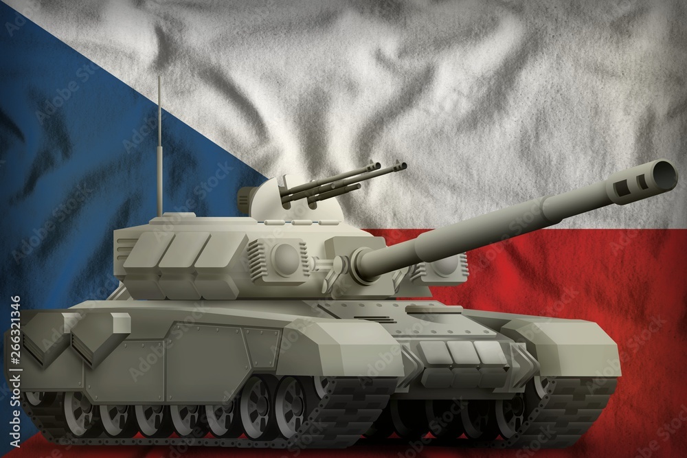 Fototapeta premium heavy tank on the Czechia national flag background. 3d Illustration
