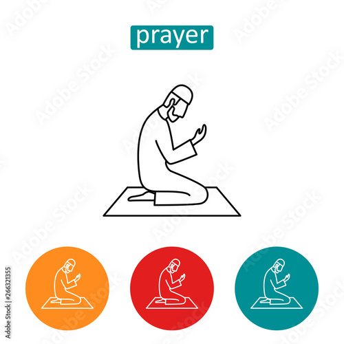 Male prayer outline icons set.