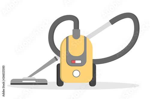 Yellow vacuum cleaner. Domestic appliance for housework