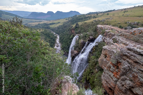 The Lisbon Falls  double waterfalls in the Blyde River Canyon  Panorama Route near Graskop  Mpumalanga  South Africa.