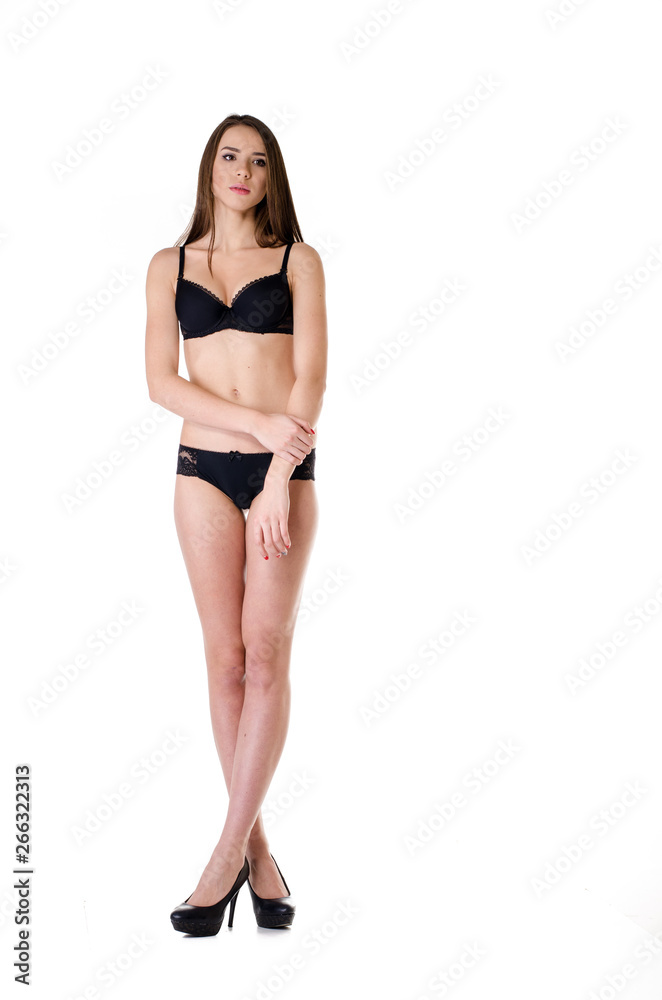 sexy girl in black lingerie on white background sexy girl in black lingerie on white background