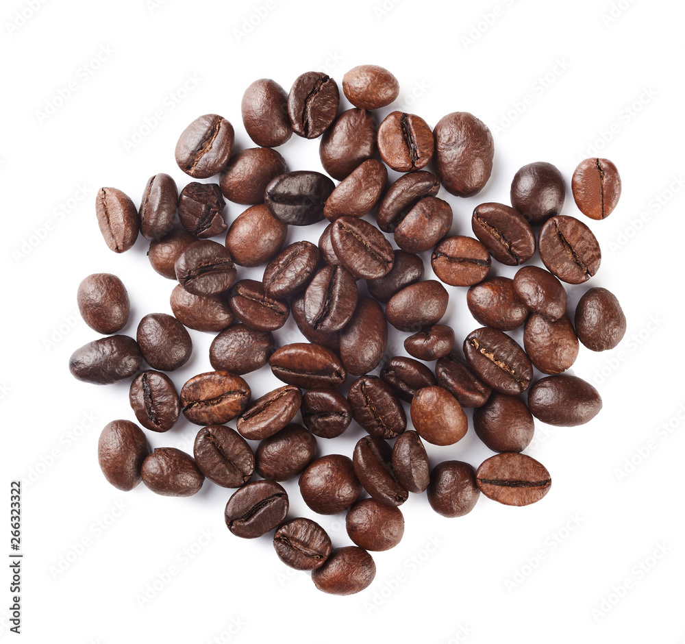 A pile of coffee beans isolated on white background. A pile of coffee beans isolated on white background.