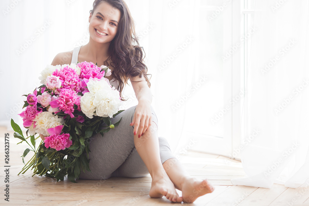 Close up portrait of young beautiful woman with flowers Close up portrait of young beautiful woman with flowers