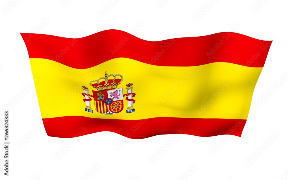 The flag of Spain. Official state symbol of the Kingdom of Spain. Concept: web, sports pages, language courses, travelling, design elements. 3d illustration The flag of Spain. Official state symbol of the Kingdom of Spain. Concept: web, sports pages, language courses, travelling, design elements. 3d illustration