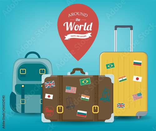 Travel luggage set. Travel and Tourism concept. Flat design. Vector