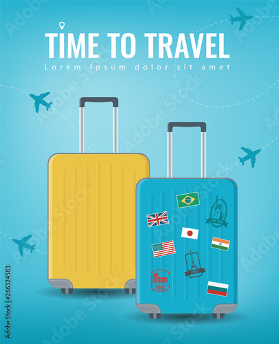 Travel luggage set. Travel and Tourism concept. Flat design. Vector