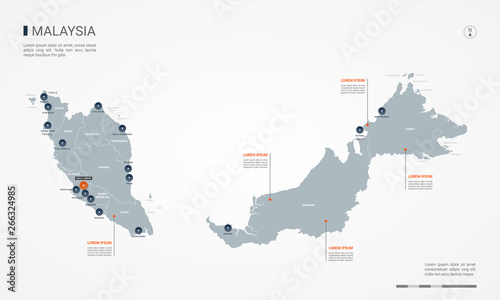 Malaysia map with borders, cities, capital and administrative divisions. Infographic vector map. Editable layers clearly labeled.