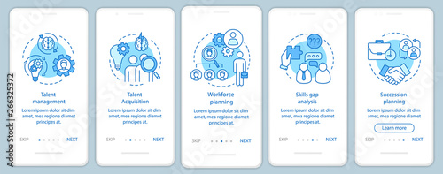 Talent management onboarding mobile app page screen vector template