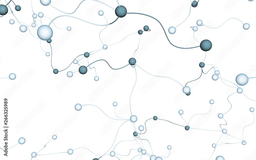 Neural network. Social network. Futuristic dna, deoxyribonucleic acid. Abstract molecule, cell illustration, mycelium. Light background. 3D illustration