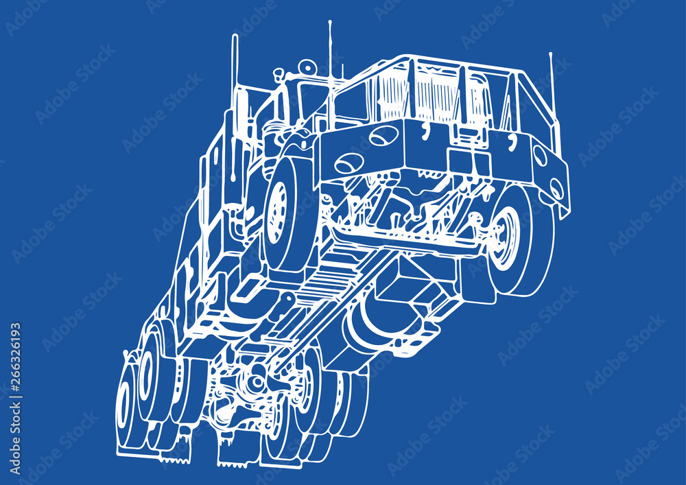 Obraz premium drawing isolated road truck vector on blue background