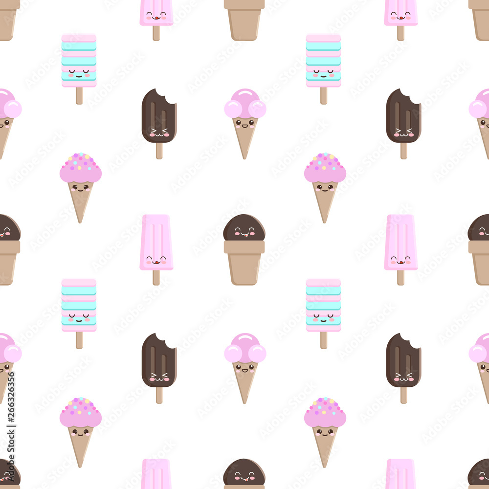 Kawaii style.Beautiful seamless vector pattern with sweet ice cream and confetti. Kawaii style.Beautiful seamless vector pattern with sweet ice cream and confetti.