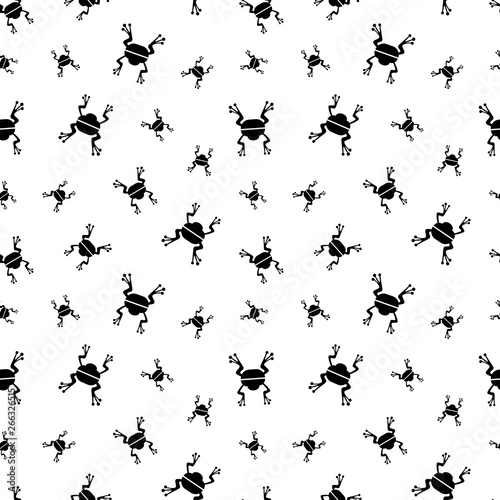 Seamless vector pattern with black frog on white isolated background. Frog silhouette. Design for wallpapers, fabrics, posters.