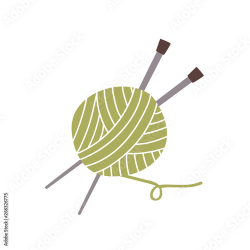 Ball of yarn, thread and knitting needles isolated on white background