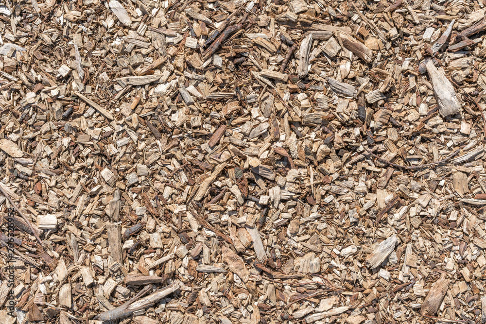 Wood chips as a natural, wooden background.