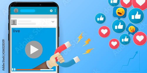 Influencer marketing concept with magnet. mobile app. Logo illustration. Eps10