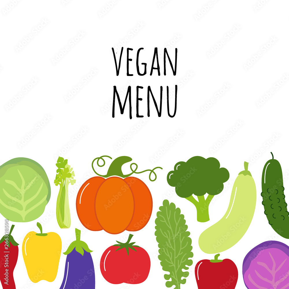 Cute Vegan Menu background with various vegetables Cute Vegan Menu background with various vegetables