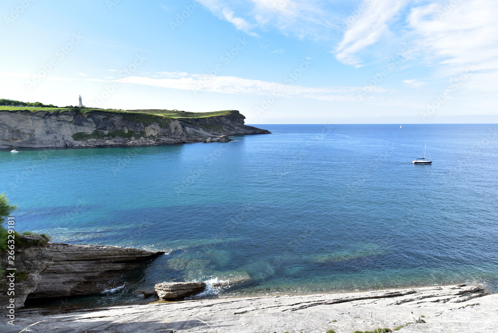 Viewpoint of Cabo Mayor, rocky coastline along cliffs in Santander, Cantabria, Spain