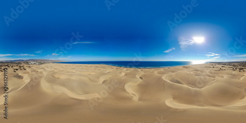 Aerial View of Sand Dunes in Gran Canaria with beautiful coast and beach  Canarian Islands  Spain