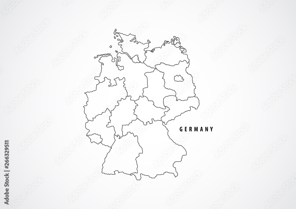 Germany detail map outline on white background.
