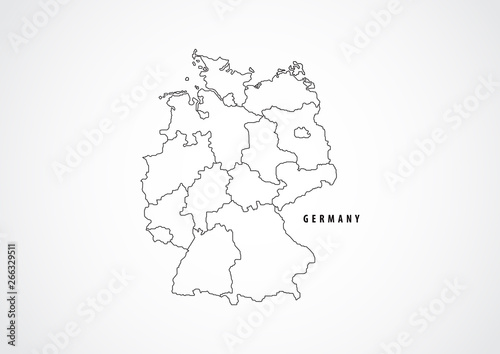 Germany detail map outline on white background.