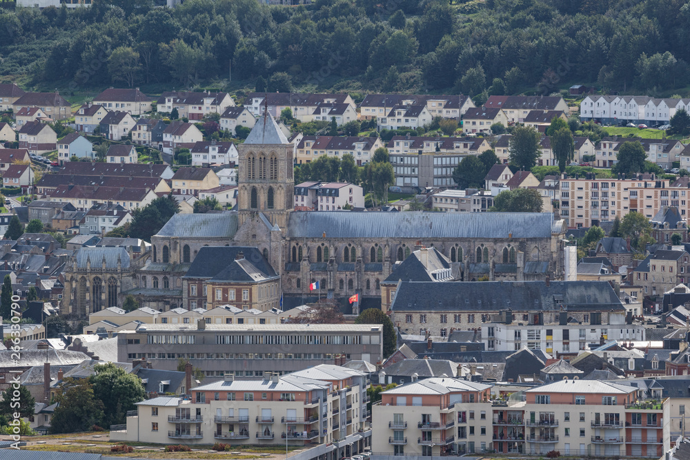 Fécamp Abbey  and the surrounding city, seen from the heights of Cap Fagnet