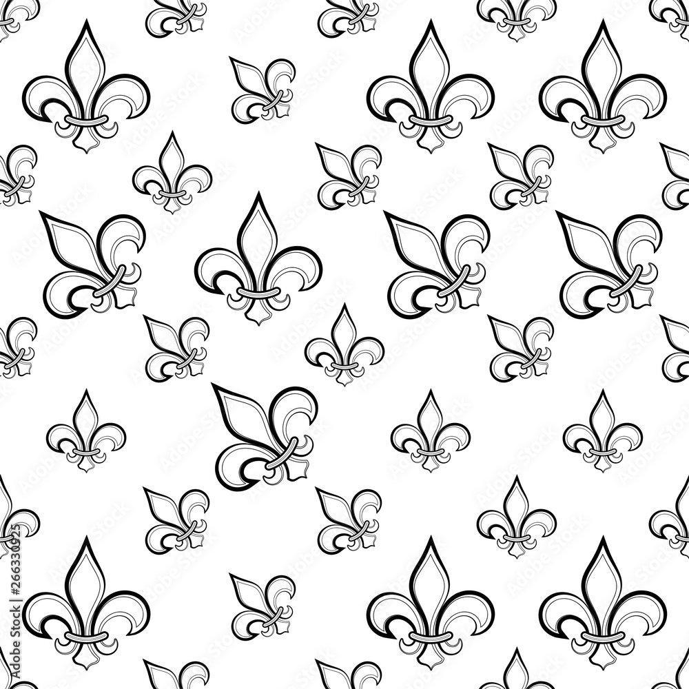 Fleur De Lis Seamless Pattern, Fleur-De-Lys Or Flower-De-Luce, The Decorative Stylized Lily Fleur De Lis Seamless Pattern, Fleur-De-Lys Or Flower-De-Luce, The Decorative Stylized Lily