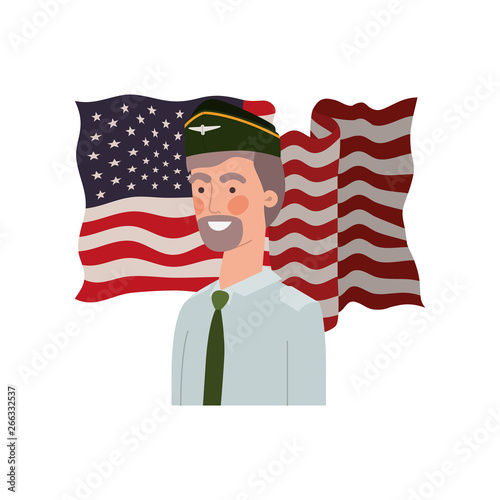 man soldier of war with flag of united states background