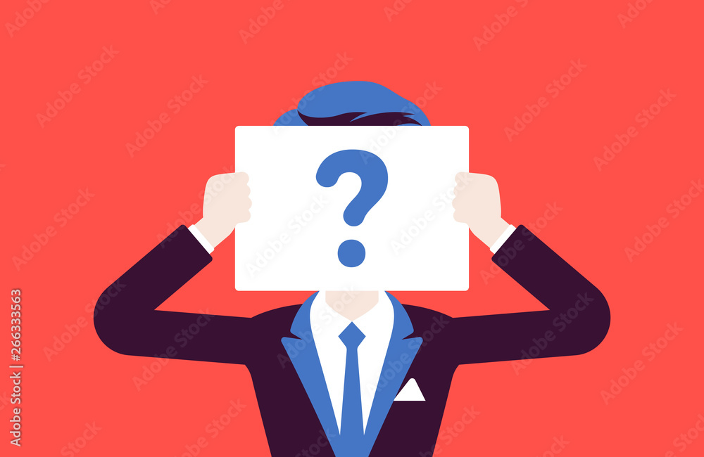 Anonymous man with question mark. Male person not identified by name ...