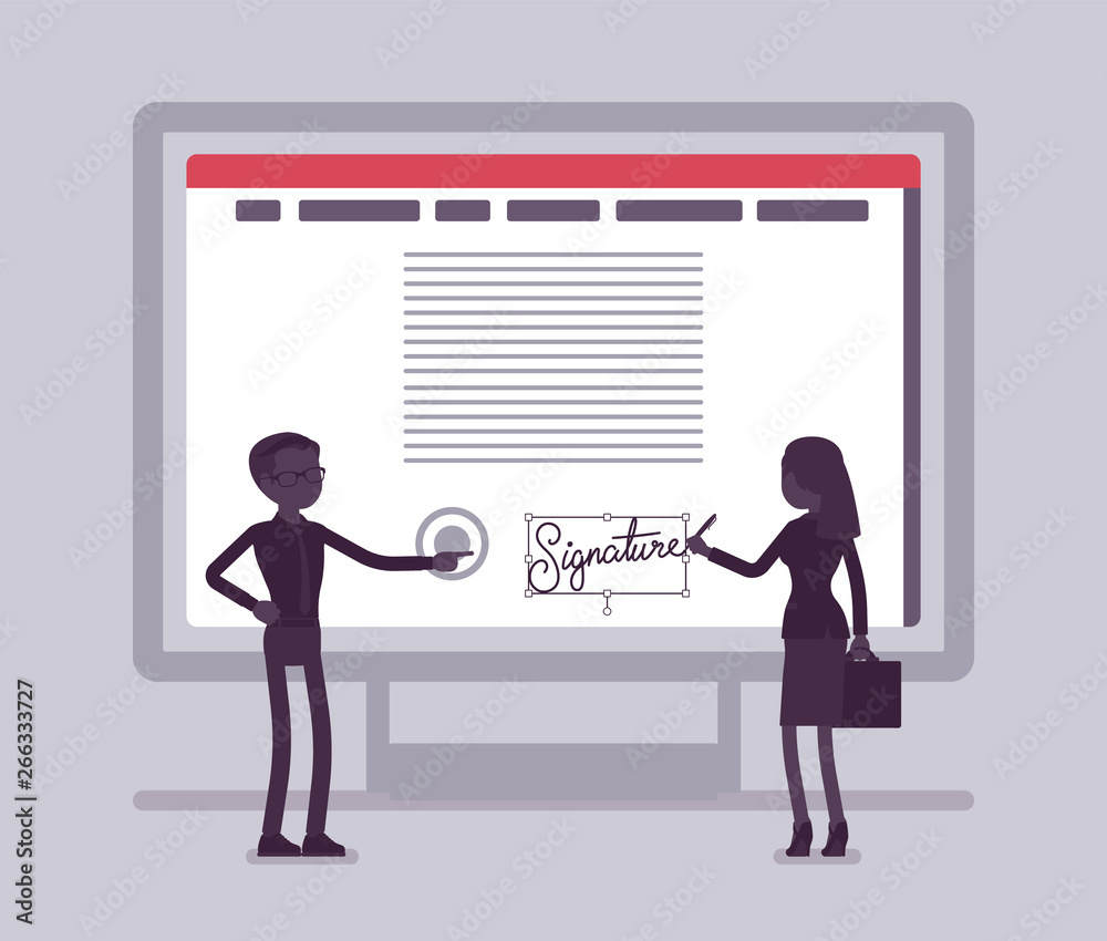Electronic signature on PC screen. Esignature technology for male and ...