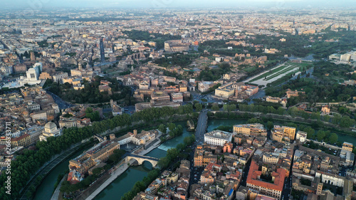 Aerial view of Rome, Italy. Coliseum. Bird’s eye view of Italian ancient city.