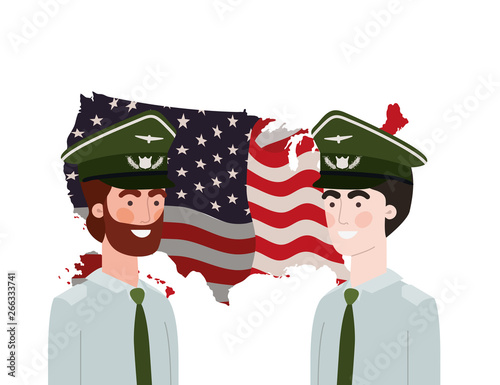 men soldiers of war with flag of united states background