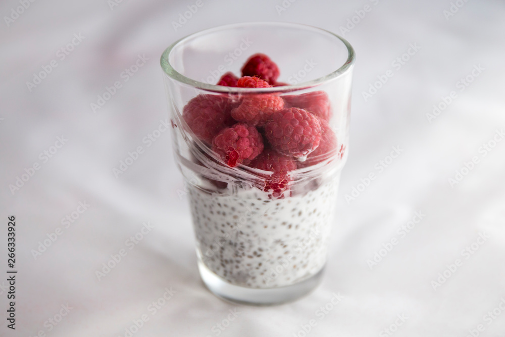 Chia seed breakfast and raspberry Chia seed breakfast and raspberry