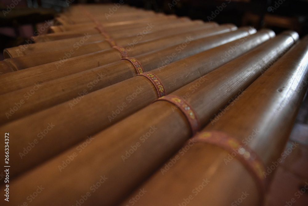 Xylophone close up. Trung. Vietnamese ancient traditional national musical instrument. Made of bamboo