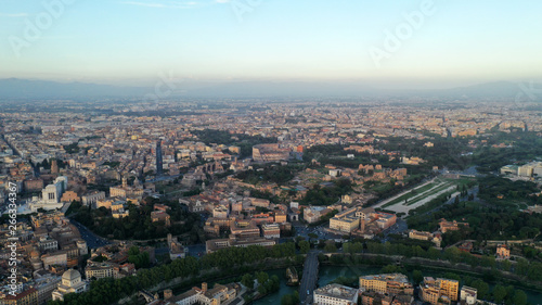 Aerial view of Rome  Italy. Coliseum. Bird   s eye view of Italian ancient city.