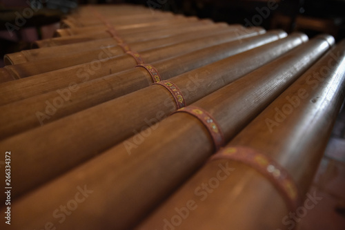 Obraz na płótnie Xylophone close up. Trung. Vietnamese ancient traditional national musical instrument. Made of bamboo w salonie