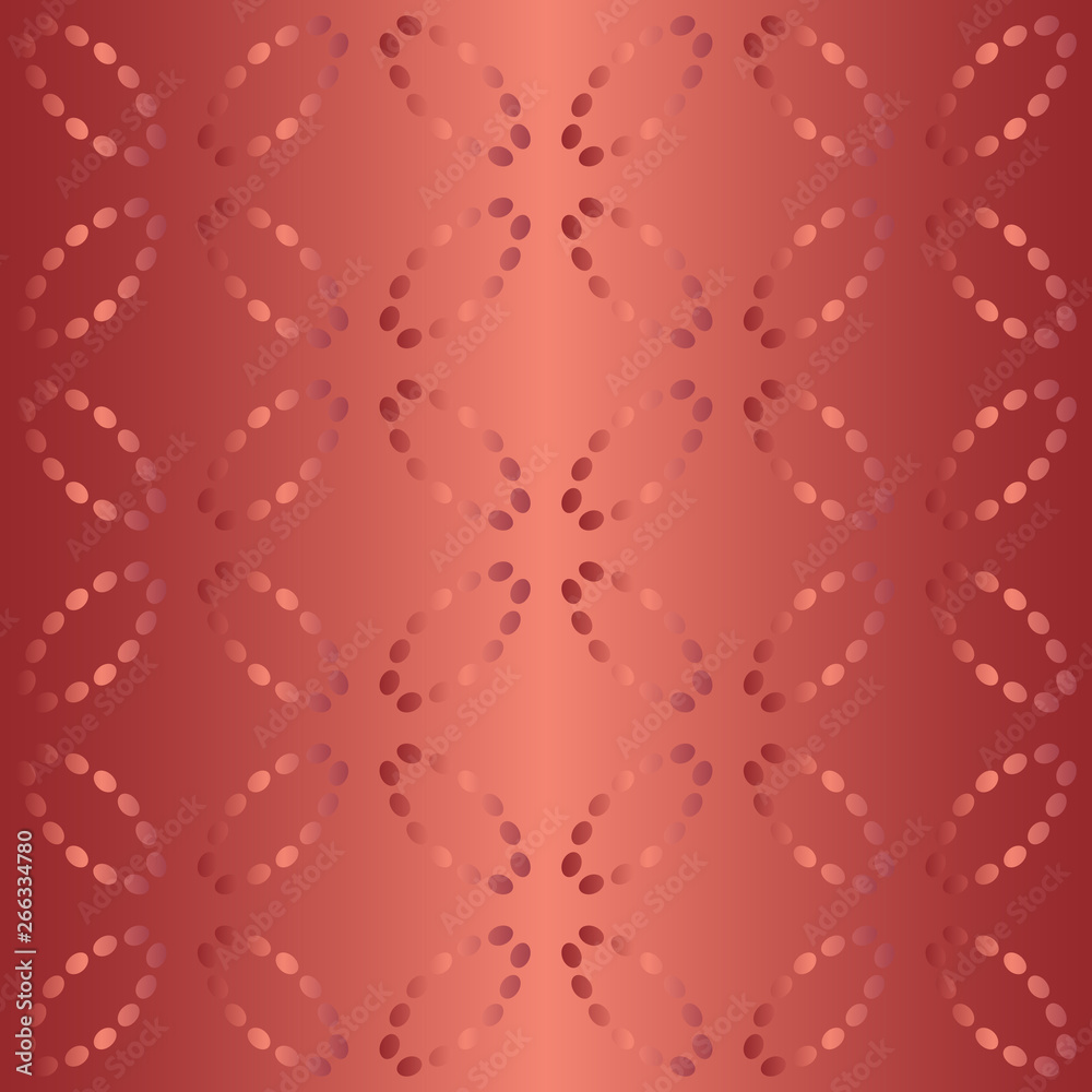 Seamless pattern with ovals of dotted lines. Imitation silk embroidery. Vector background in shades of red