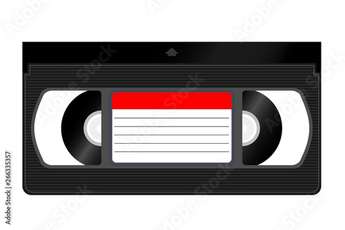 VHS, Video Home System. Video Cassette Tape. Cassette format of magnetic tape for video. Old technology. Raster illustration
