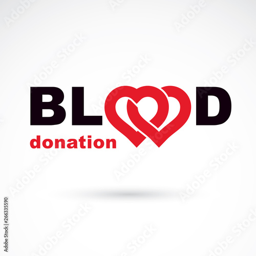Blood donation metaphor, heart shape and blood drops. Medical theme vector graphic symbol.