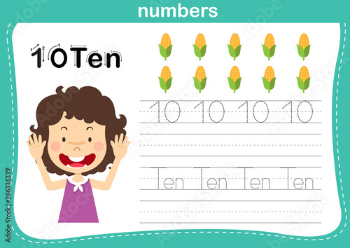 Connecting dot and printable numbers exercise for preschool and kindergarten kids illustration, vector